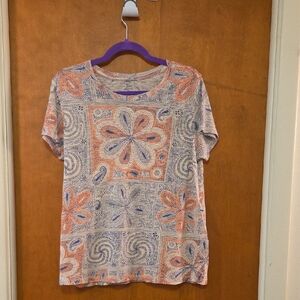 Lucky Brand Colorful Patterned Short Sleeve Top